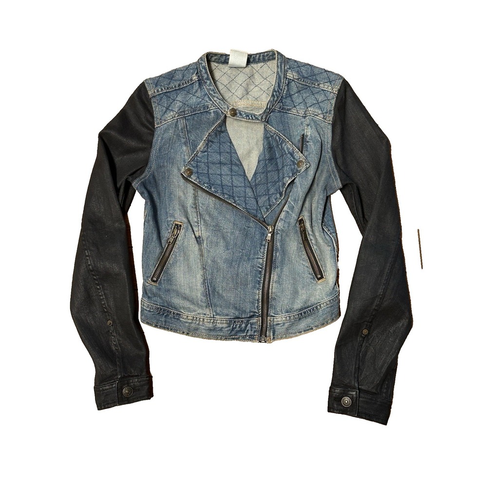& Denim Dark Wash‎ with Black Denim Sleeves Women's Size 6